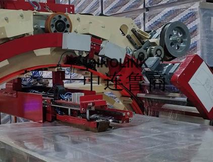 Automatic six-sided pre-stretch wrapping machine for plate building materials